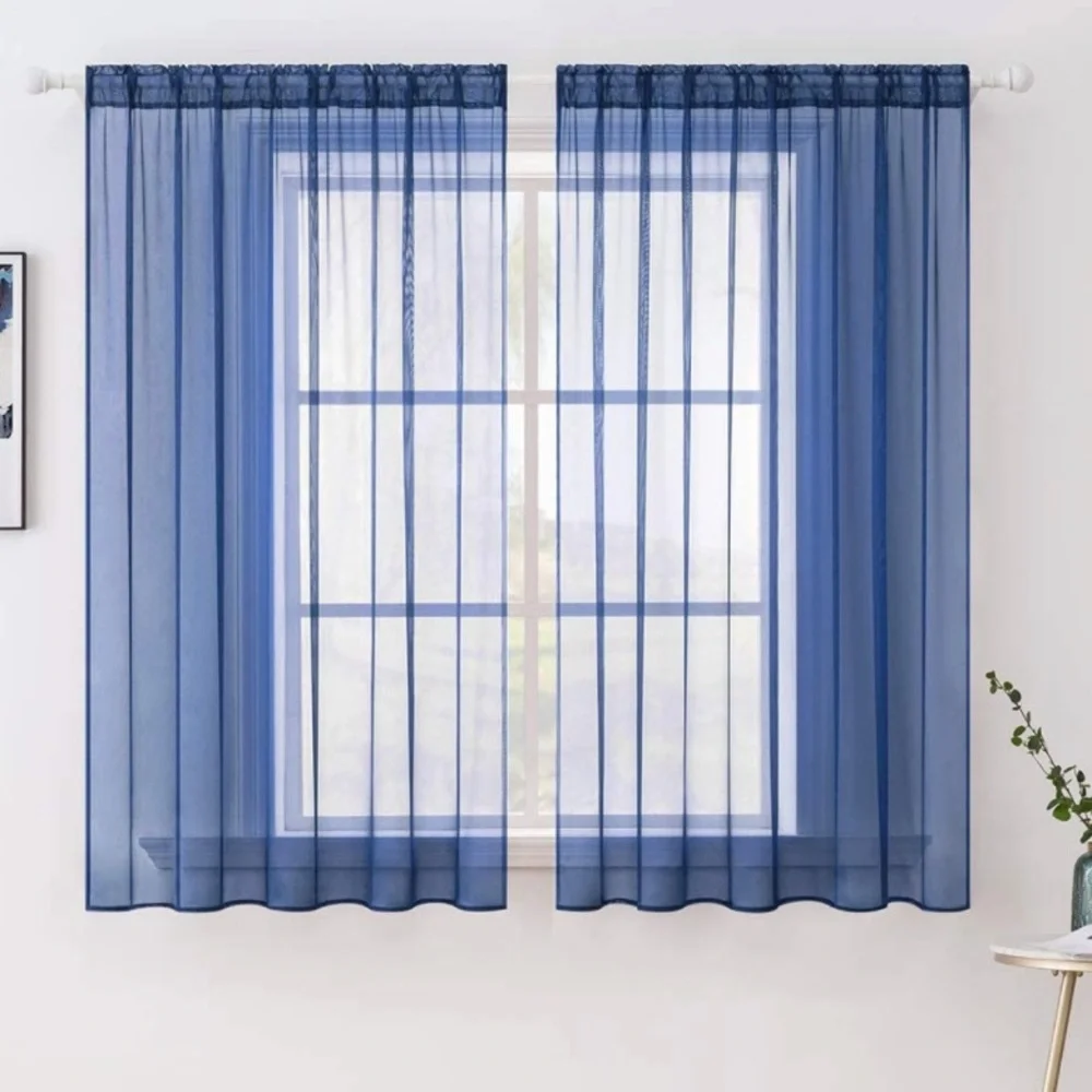 Luxury Home | Set of 2 Elegant meets Chic Navy Blue Sheer Curtain Panels